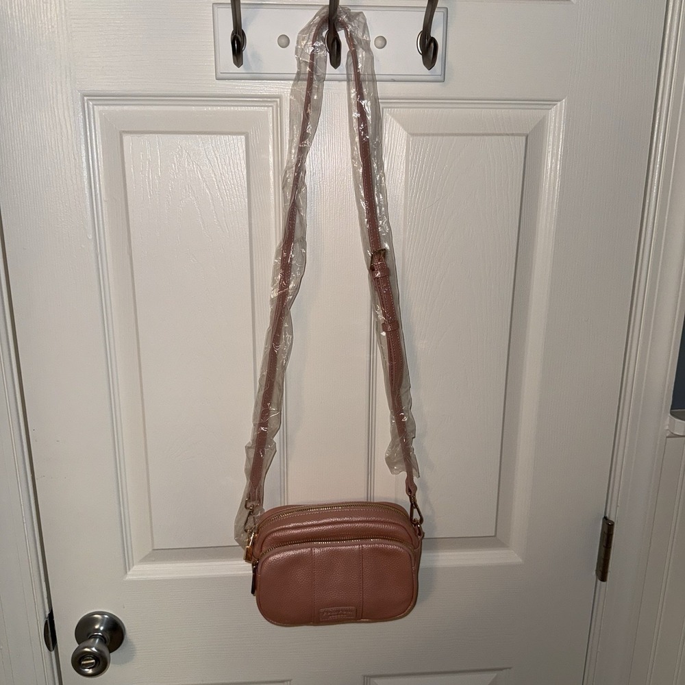 Pom Pom London Rose Gold Pink Original Leather Crossbody Purse Bag Card Case - Picture 16 of 16